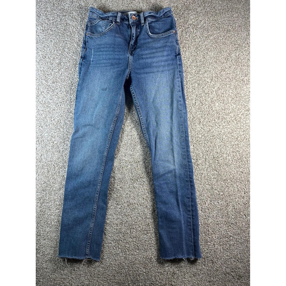 Zara Womens High Waisted Skinny Jeans Medium Wash Raw Hem Size 4